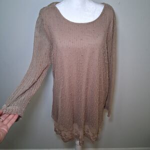 Boho Tunic Women's Sz L Layered Sparkle Mesh Lace Hippie Lagenlook Granola